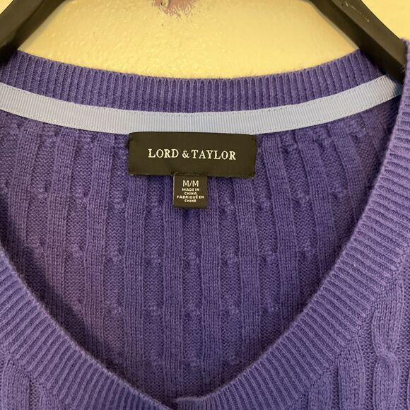 LORD AND TAYLOR Plaited Knit Cotton Long Sleeve Cardigan, Purple- Medium - Picture 5 of 8